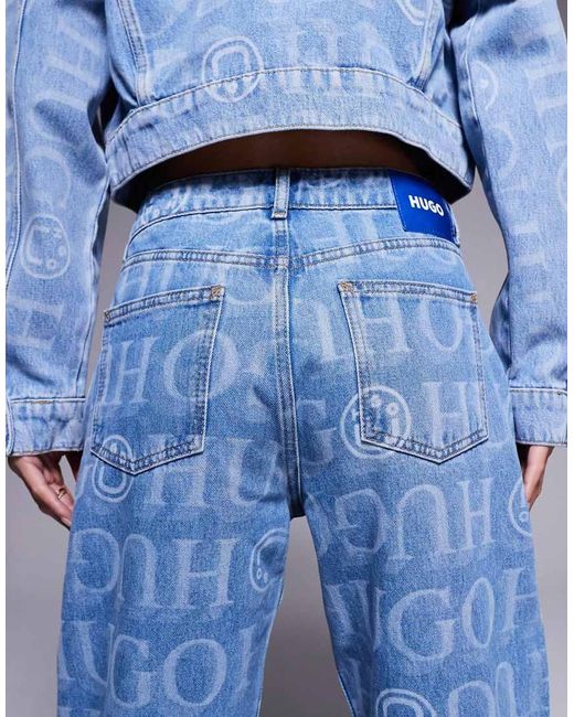 Vaqueros Azules Con Estampado Integral Del Logo Elyah De (Parte De Un Conjunto) HUGO de color Blue