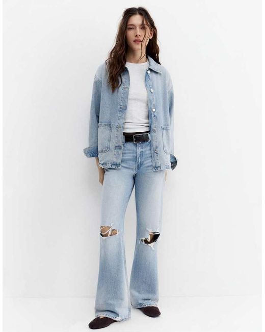 Pull&Bear Blue Worker Denim Overshirt
