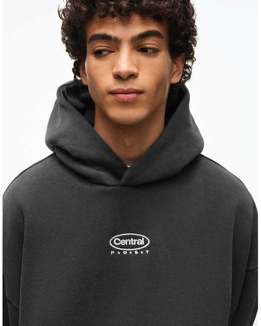 Bershka Black Boxy Washed Hoodie for men