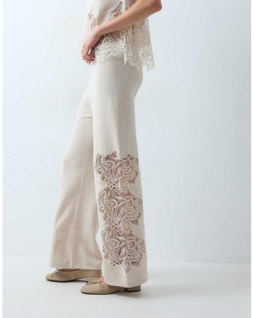 ASOS White Compact Knit Lace Trim Trouser Co-Ord