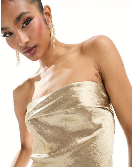 In The Style Metallic Liquid Satin Bandeau Cut Out Back Maxi Dress