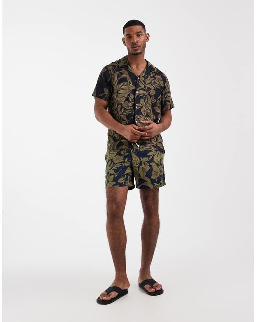 Tommy Hilfiger Black Linen Short Sleeve Shirt Co-ord for men