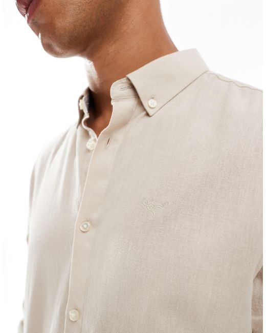Threadbare – langärmliges hemd in Natural für Herren