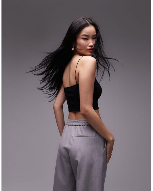 TOPSHOP Gray Seamless Cropped Skinny Strap Crop Top