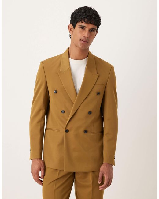 ASOS Natural Regular Double Breasted Suit Jacket for men