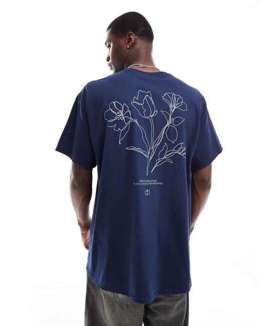 ASOS Blue Oversized T-shirt With Floral Back Print for men
