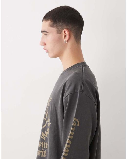 Xlarge Gray Long Sleeve Graphic Logo Pigment Dyed T-shirt for men