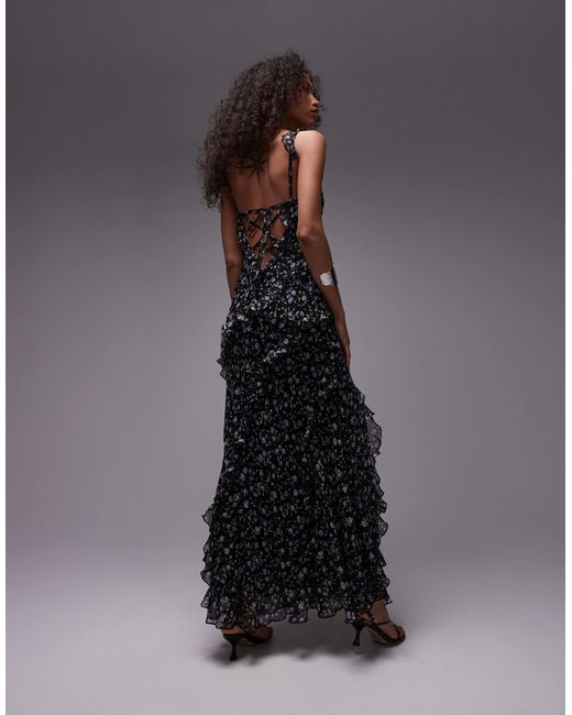 TOPSHOP Black Ruffle Cami Maxi Dress