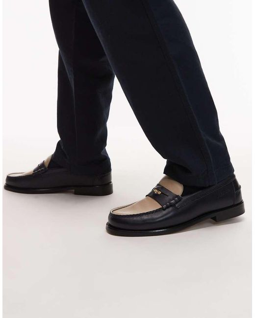 Tommy Hilfiger Black Two Tone Leather Penny Loafers for men