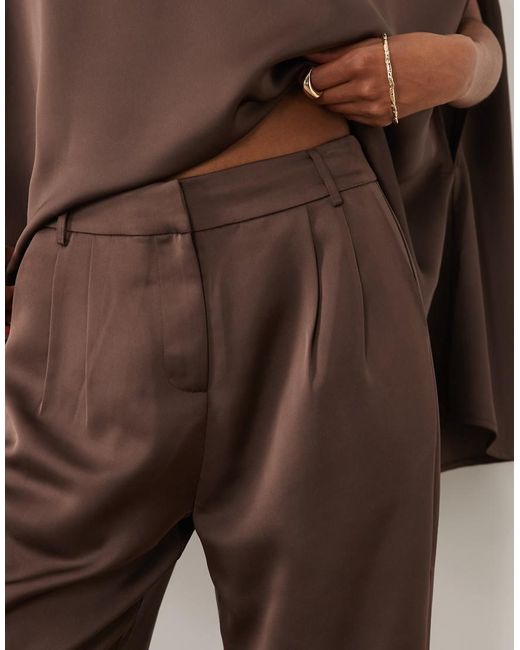 Pretty Lavish Brown Breya Satin Tailored Wide Leg Pants