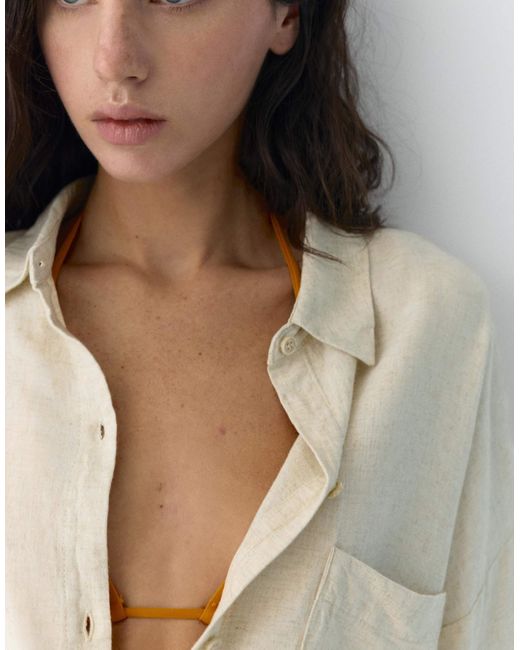 Pull&Bear Natural – rustic – hemd aus leinenmix