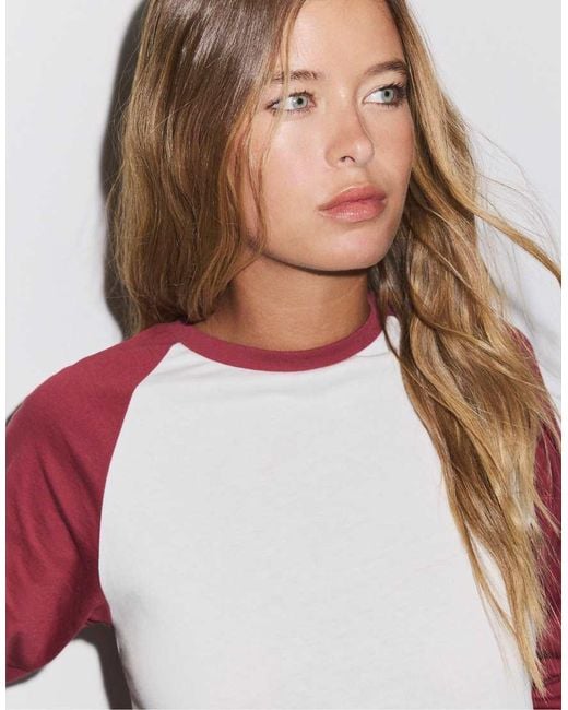 Stradivarius Red Baseball-style Long Sleeve T-shirt