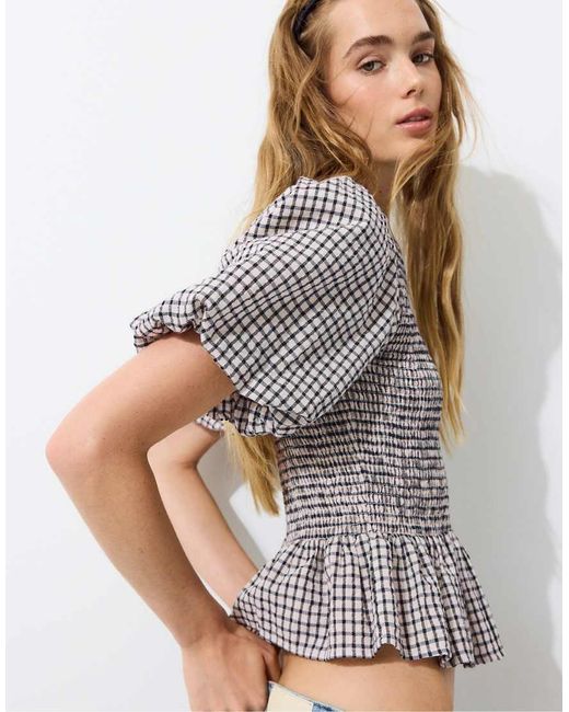 Stradivarius Blue Short Sleeve Peplum Blouse