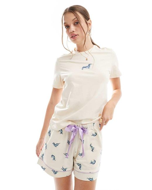 Chelsea Peers White Sausage Dog Print T-shirt And Shorts Pyjama Set