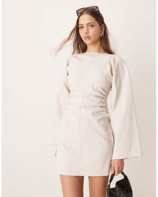 ASOS Natural Linen Look Bengaline Flared Sleeve Open Back Mini Dress