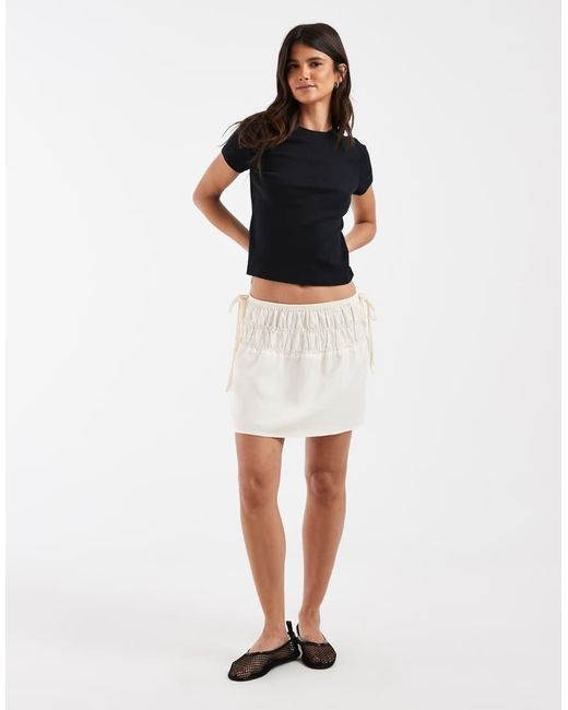 ASOS White Linen Blend Shirred Waist Mini-midi Skirt