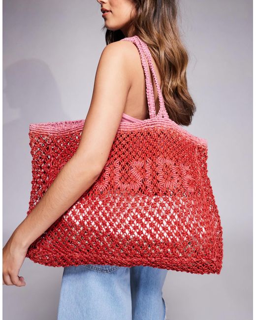 River Island Red Poolside Crochet Beach Bag