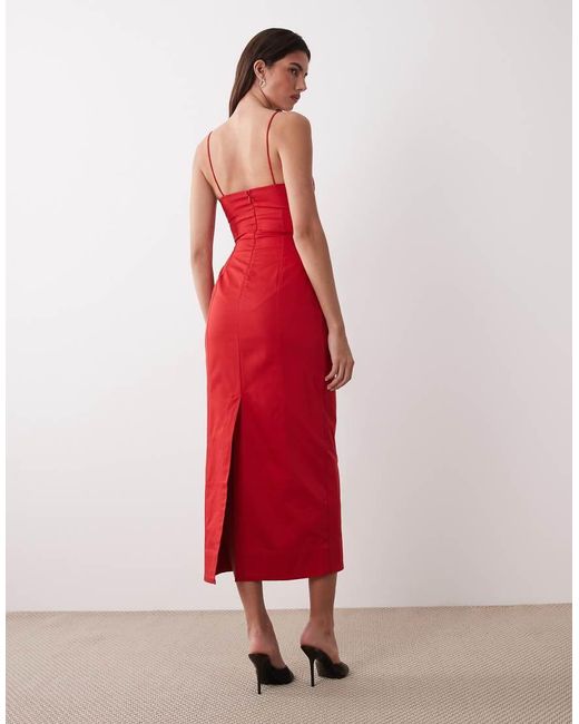 ASOS Red Structu Cotton Cami Maxi Sundress With Bust Detail