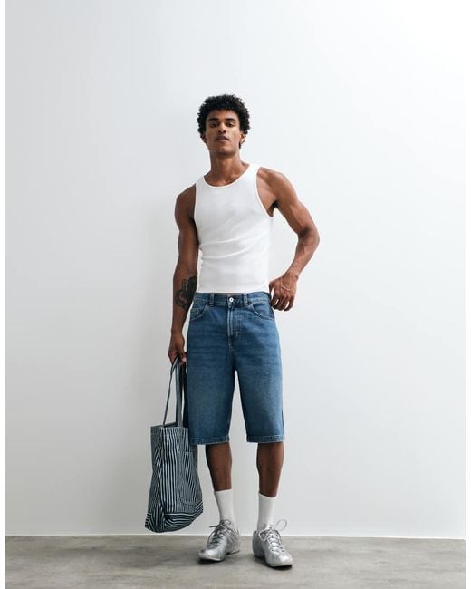 Collusion Blue Ribbed Tank Top for men