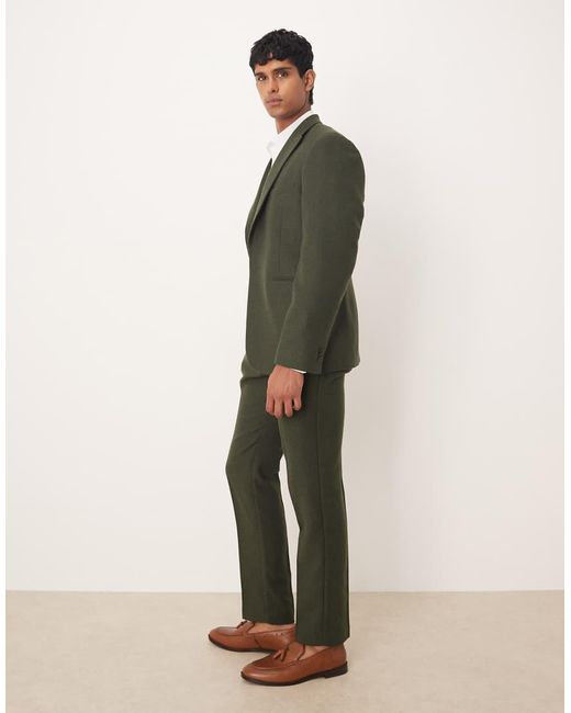 ASOS Green Slim Herringbone Suit Trouser With Wool for men