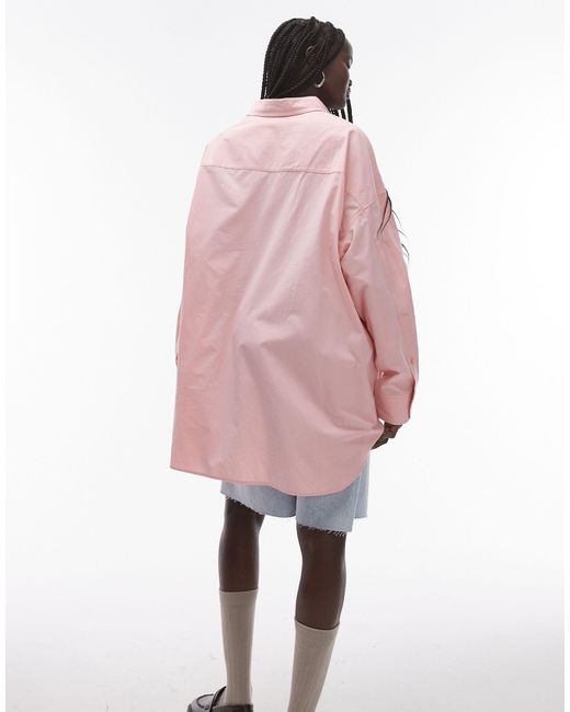 TOPSHOP Pink Poplin Oversized Shirt