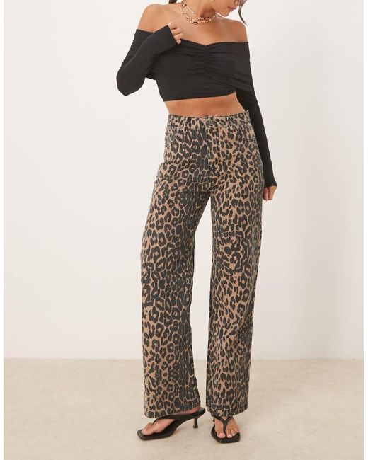 Brave Soul Natural Leopard Print Wide Leg Jeans