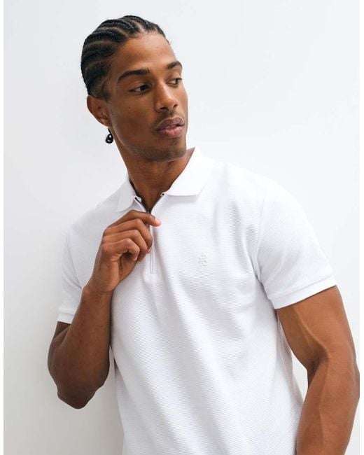 French Connection White Ottoman Quarter Zip Polo Shirt for men