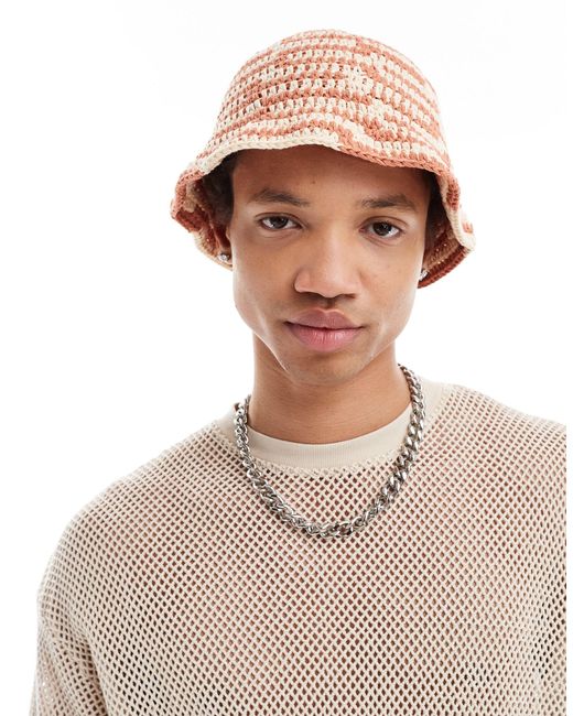 ASOS White Crochet Bucket Hat With Stripe for men