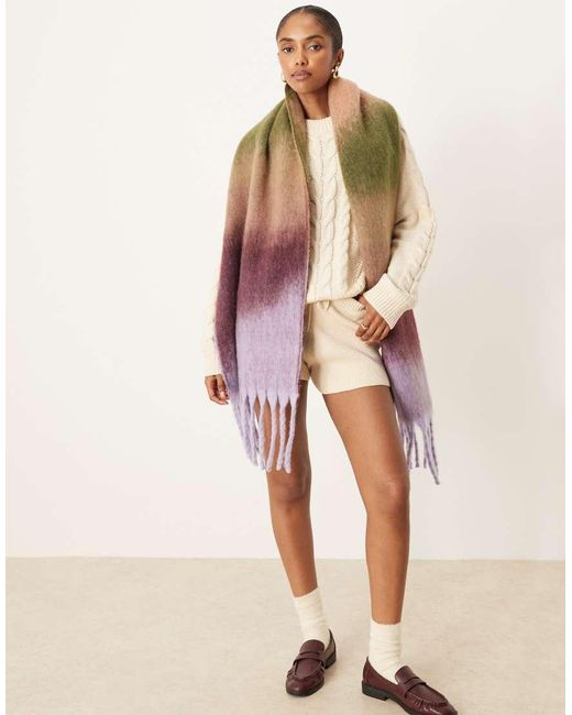 Sciarpa Spazzolata Viola E Verde A Righe di ASOS in Natural