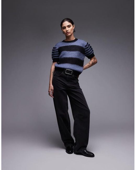 AllSaints Blue Clem Knitted Stripe Tee