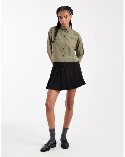 Fred Perry Black Long Sleeve Checkerboard Logo Shirt
