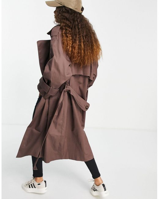Petite Oversized Trench Coat in Brown 