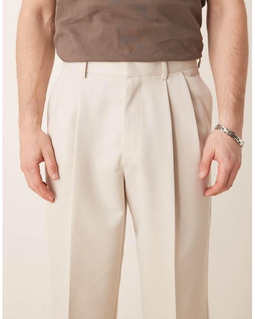 ASOS Natural Wide Dress Pants With Double Pleats for men