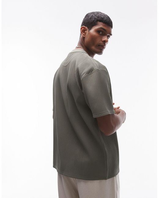 Topman Gray Oversized Fit Plisse T-shirt for men