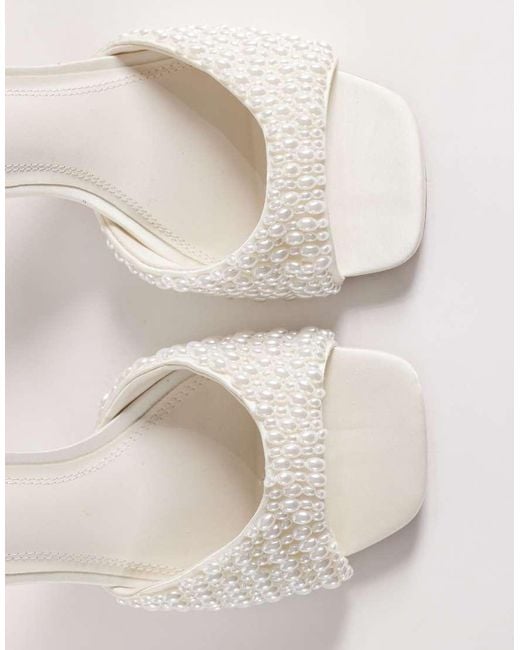 ASOS White Wide Fit Honour Pearl Embellished Barely There Block Mid Heel Sandals