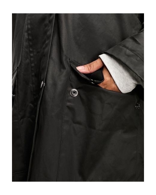 Asos design petite - trench-coat ciré avec doublure à carreaux - noir ASOS en coloris Blue