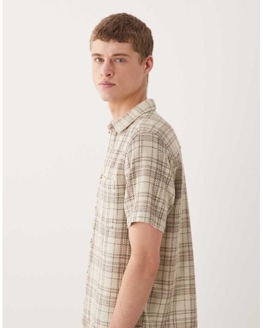 ASOS Natural Regular Fit Textured Check Shirt for men