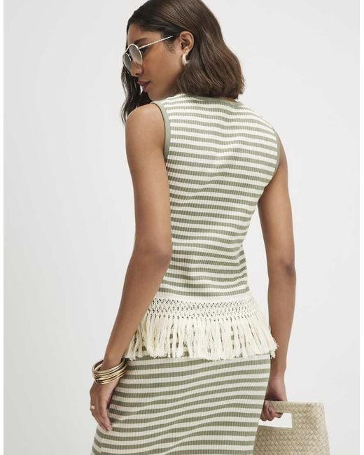 River Island Green Sleeveless Fringe Striped Tank Top