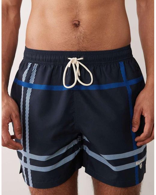 Barbour Blue Twain Tartan Check Logo Swim Short for men