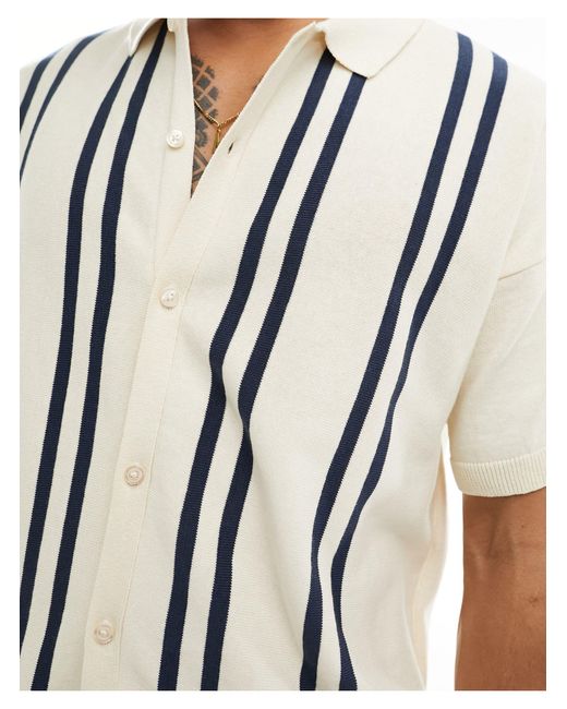 New Look White Striped Button Through Polo for men