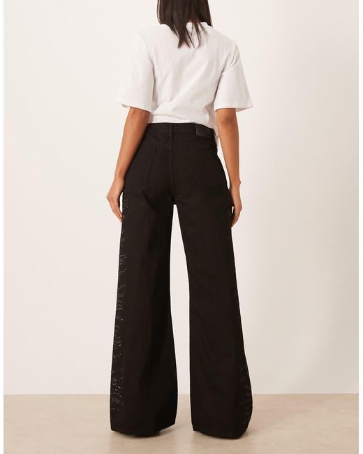 Vaqueros Negros Con Abalorios En Los Laterales De 100% Algodón Samantha De Mango de color White