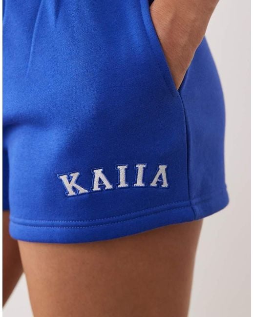 Kaiia Blue Cotton Rich Embroidered Logo Sweat Shorts