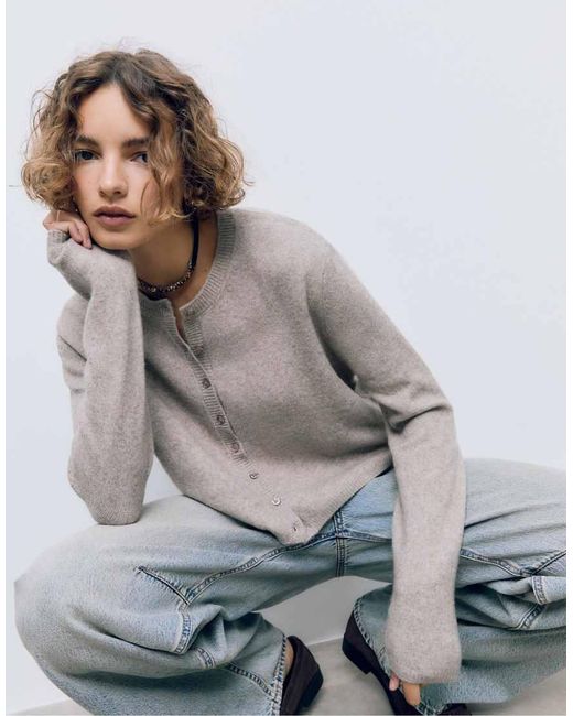 Stradivarius Gray Soft-touch Knit Cardigan With Buttons