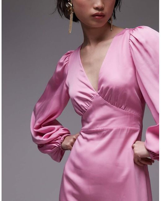 & Other Stories Pink Midi Dress With Side Splits And Volume Sleeves