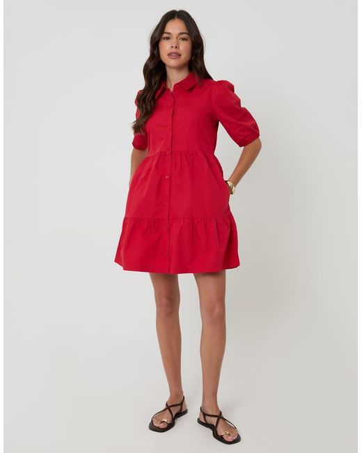 Threadbare Tiered Cotton Poplin Button Up Mini Dress