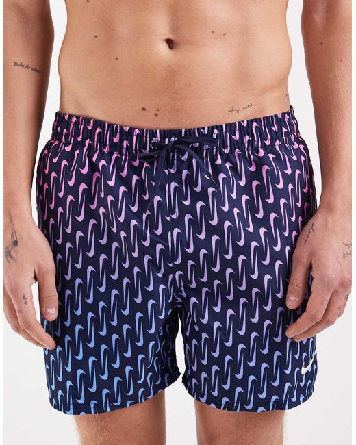 Nike Blue Nike 5 Inch Volley Swoosh Print Swim Shorts for men