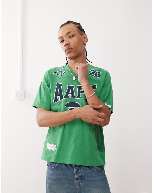 Aape By A Bathing Ape Green Aape By A Bathing Ape Sports Jersey Logo T-shirt for men