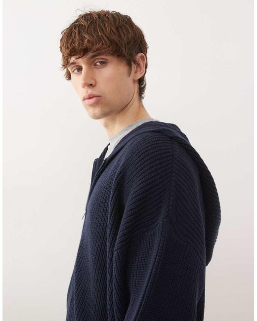 Collusion Blue Knitted Boxy Hoodie for men
