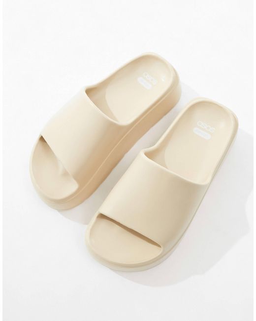 Asos Design Wide Fit White Freedom Cleated Flatform Slider