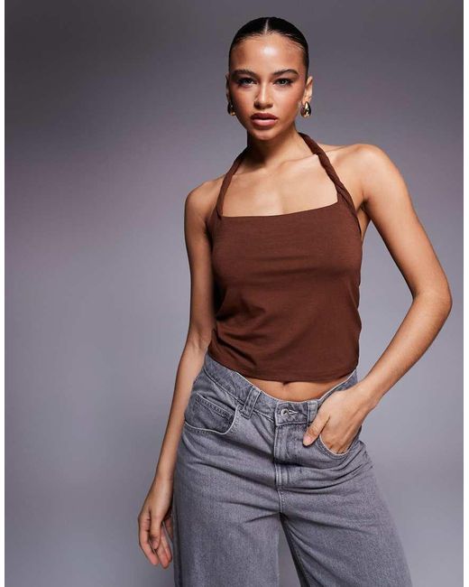 ASOS Gedraaide Haltertop in het Blue